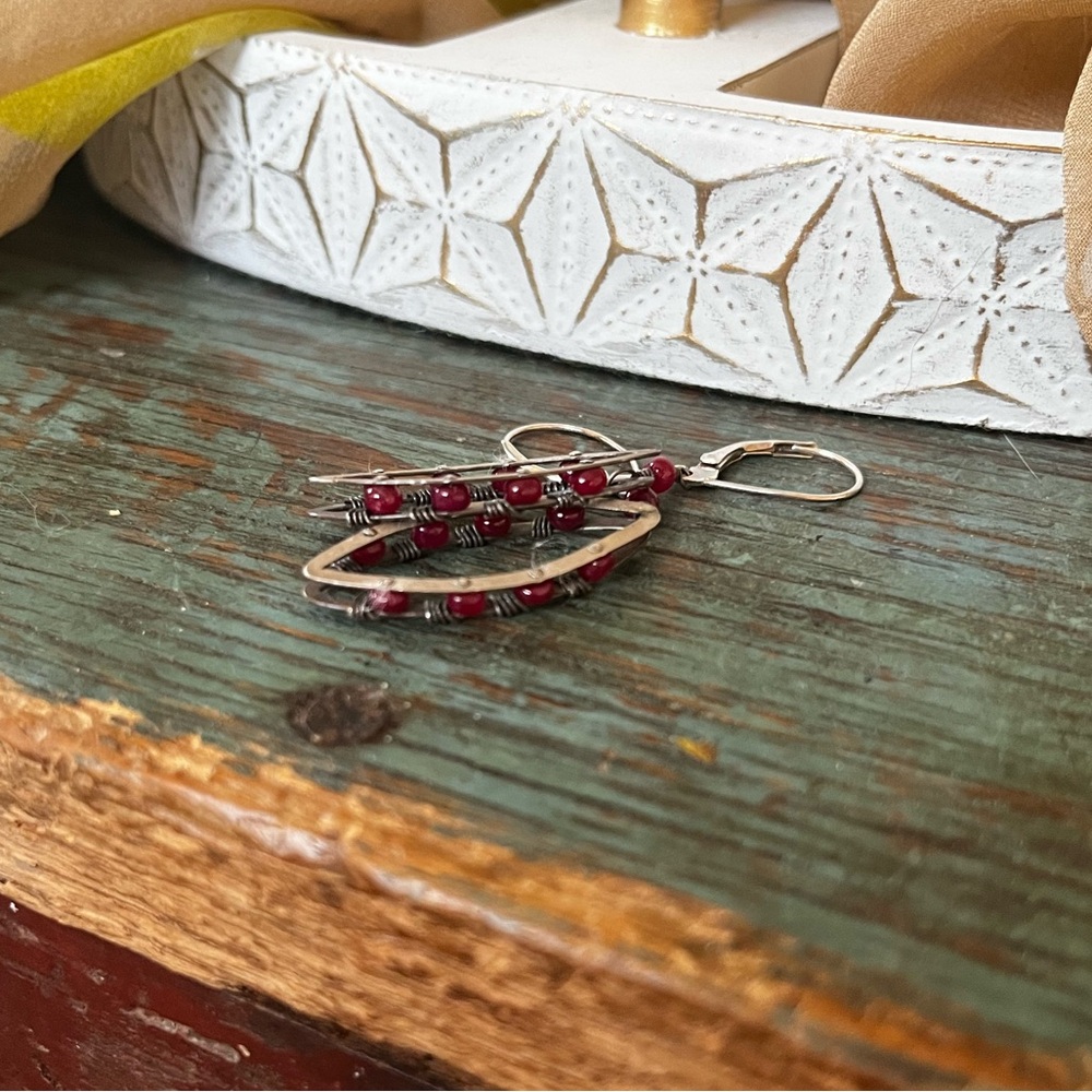 Elegant Red Beaded Hoop Earrings